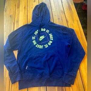 Nike Mens Blue‎ Just Do It Graphic Pullover Hoodie Sweatshirt Size Small